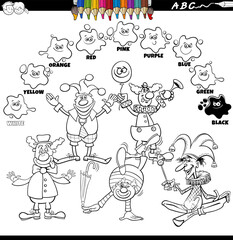 Wall Mural - basic colors with cartoon clowns coloring page