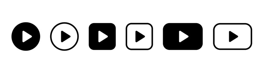 Poster - Flat set of play button icon. Video play symbol. Start sign. Pause icon. Player logo button. Play music or sound vector element for UI UX, website, mobile app.