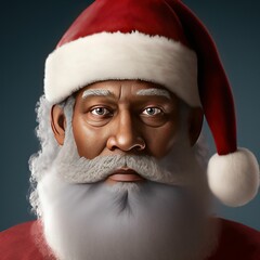 Poster - AI-generated illustrative painting of a dark-skin old man wearing red Santa clothes