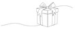 gift box with ribbon single line drawing isolated on white, line art vector illustration