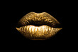 Leinwandbild Motiv Golden lips isolated on black background. Clipping path gild lips. Luxury glamour art mouth.