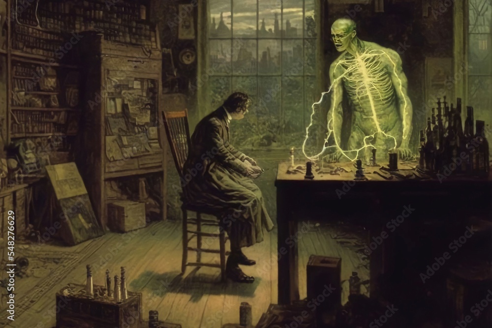 Ilustrace Victorian Scientist Brings His Monster to Life. Historic ...