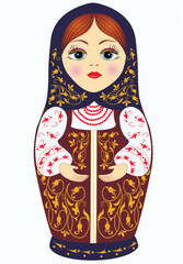 Wall Mural - Russian traditional nesting dolls in vector with colorized drawing. Beautiful and cheerful elegant Matryoshka.  Souvenir vector illustration. Gift. Banner. 