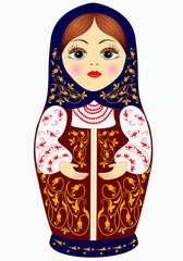 Russian traditional nesting dolls in vector with colorized drawing. Beautiful and cheerful elegant Matryoshka.  Souvenir vector illustration. Gift. Banner. 