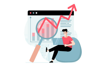 Poster - Strategic planning concept with people scene in flat design. Man analyzes business processes, creates new solutions and success develops startup. Illustration with character situation for web