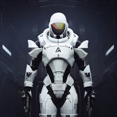 Wall Mural - soldier in futuristic space armor, science fiction, white armor. 3d render.