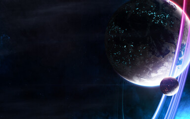 Wall Mural - inhabited deep space planet. science fiction. elements of this image furnished by nasa