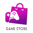 © teracreonte - Logo con texto Game Store con joystick gamer en espacio negativo sobre bolsa de la compra