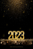 Fototapeta Sypialnia - 2023 Happy New year vector banner vector template. Winter holiday, christmas congratulations. Festive postcard, luxurious greeting card concept. 2023 number with golden glitter illustration.