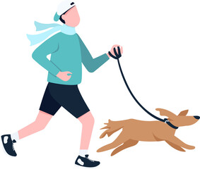 Wall Mural - Man running with dog on leash semi flat color raster characters. Posing figures. Full body person on white. Park visitors simple cartoon style illustration for web graphic design and animation