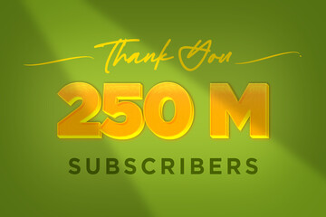 250 Million  subscribers celebration greeting banner with Yellow Design