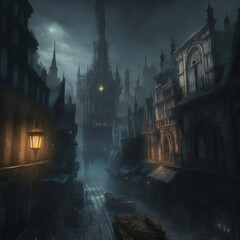 gothic victorian cityscape illustration