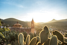 View Of San Pedro Hill At Sunrise In San Luis Potosi, Old Town Like Real De Catorce, Mexico (Cerro De San Pedro Pueblo Magico)