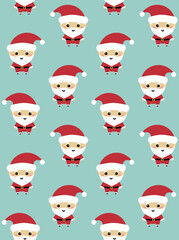 Poster - Vector seamless pattern of flat cartoon Christmas Santa Claus isolated on mint background