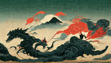 Chinese Dragon On The Wall - Ukiyo-e Style