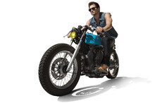 Man Seat On The Motorcycle On The Transparent Background.	