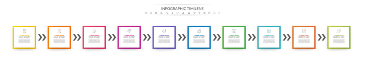 Wall Mural - Modern simple infographic with ten rectangles. 3D concept graphic process template with 10 steps and arrows. Graphic timeline for app, website, interface, levels, diagram, banner, presentations