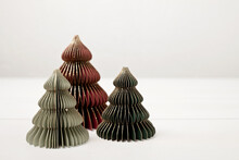 Scandinavian Christmas Paper Xmas Trees. Modern Christmas Decoration, Minimalist And Plastic Free