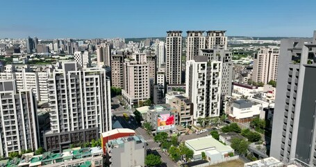Fototapete - Top view of city in Taichung in Taiwan