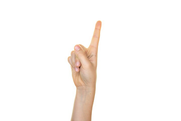 hand isolated on transparent background, index finger, counting on fingers, one