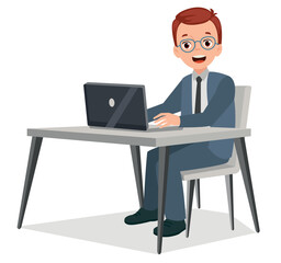 teacher working at desk at computer