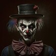 Creepy clown with black hat character