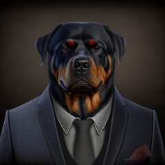 Wall Mural - The Business Dog. Rottweiler in suit. Antropomorphic character design. 3D render.