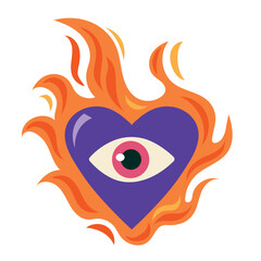 Wall Mural - heart with eye on fire