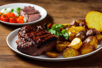 juicy bbq beef with roasted potatoes