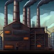 Factory Building With Black Smoke From Chimneys
