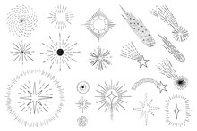 Hand Draw Elements Set Collection Stars And Sun Vector	