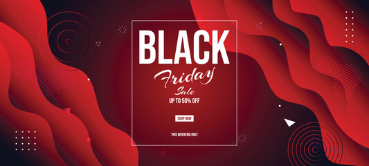 Wall Mural - Black friday special offer. Social media web banner for shopping, sale, product promotion. Background for promo website and mobile app banner, email. Vector illustration in circle black and red colors