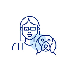 Wall Mural - Pretty young girl and her beagle. Smiling dog owner icon. Pixel perfect, editable stroke