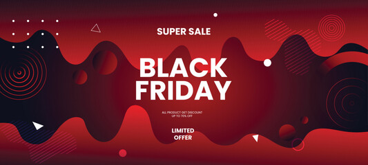 Wall Mural - Black friday special offer. Social media web banner for shopping, sale, product promotion. Background for promo website and mobile app banner, email. Vector illustration in circle black and red colors