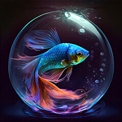 Beta fish in glass sphere with red tail AI