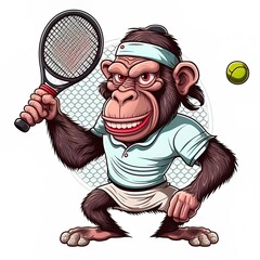 Wall Mural - The professional chimpanzee is playing the tennis