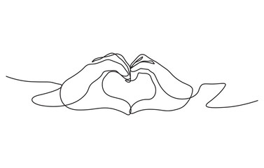 Wall Mural - continuous line drawing of couple hands heart shape illustration