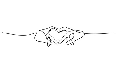 Wall Mural - two hands and heart shape sign in continuous line drawing minimalism style