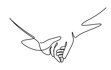 Wall Mural - couple hands holding together one line drawing style
