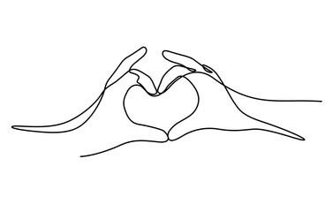 Wall Mural - couple hands making heart sign in continuous line drawing style