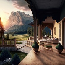 Home Terrace With Mountain And Valley Scenery View
