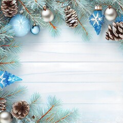  a christmas tree with ornaments and pine cones on a white background with a place for a text or a picture Generative AI