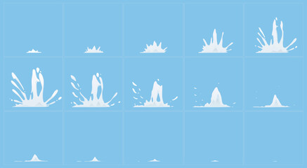 Wall Mural - animation sprite sheet of milk splashes isolated on blue background. effect of shake, fall or explos