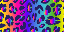 Rainbow Leopard Seamless Pattern. Animalistic Bright Print. Neon Vector Background. 