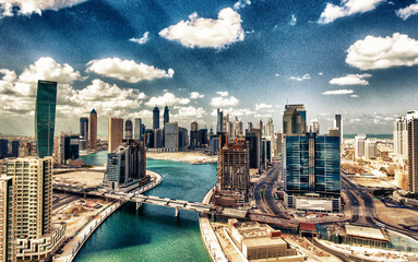 Beautiful aerial view of Dubai Downtown skyscrapers, United Arab Emirates