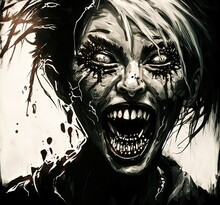 Fantasy Concept Portrait Of A Toothy Zombie, Digital Art Style, Illustration Painting