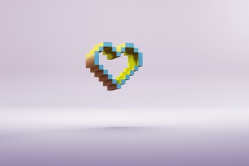 Aufkleber - Beautiful illustration blue Pixel hearts symbol icons on a bright pink  background. 3d rendering illustration. Background pattern for design..