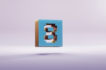 Poster - Beautiful illustration blue Pixel number 8  symbol icons on a bright pink  background. 3d rendering illustration. Background pattern for design..