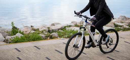 Wall Mural - Riding bike on the coast path got flat tire