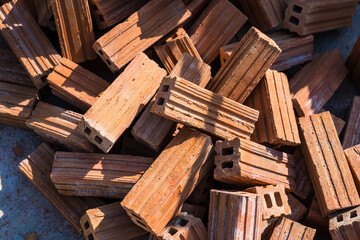 Wall Mural - Pile of bricks for construction , group of bricks square construction materials